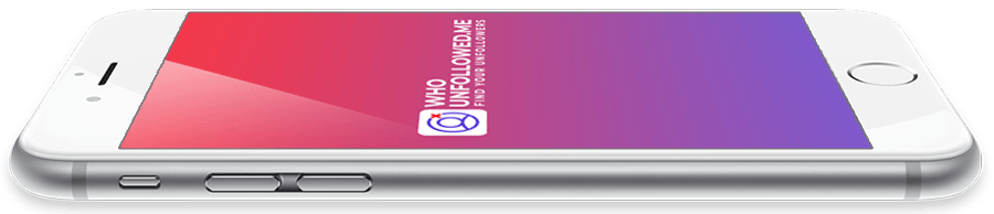A smartphone displaying an app interface with the logo and text 'Who Unfollowed Me' on the screen, shown from a side angle.