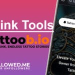 Promotion of bio link tools with Tattoob.io and Who Unfollowed Me app logos, showcasing an example of a customized bio link page.